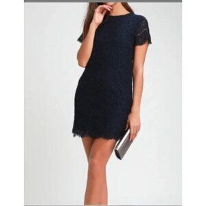 Banana Republic Black Lace  Dress Size 14 Short Sleeve Lined Elegant Womens